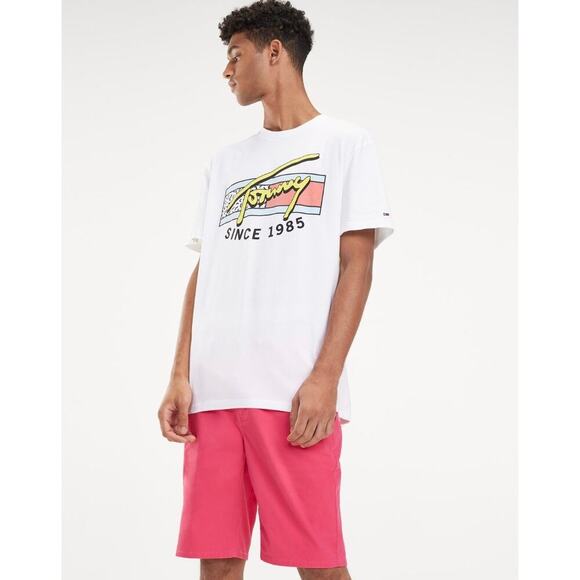 Tommy Hilfiger Neon Script T Shirt Classic White Large - Picture 2 of 10